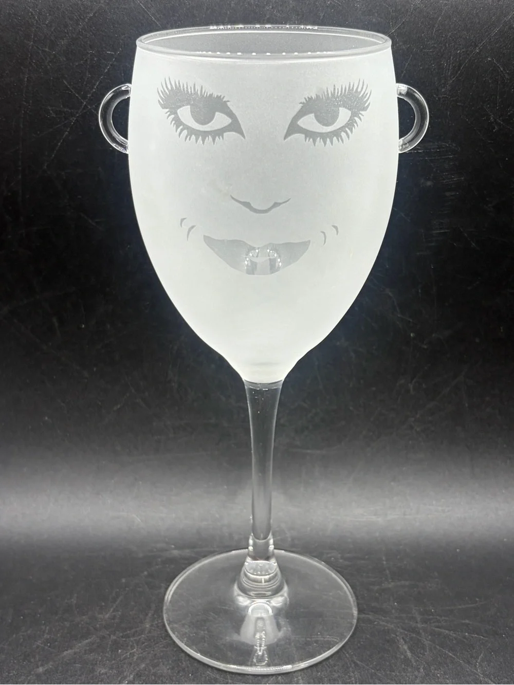 Frosted & Clear Glass Lady Face Wine Glass Stemware Woman Figure Bar Glassware